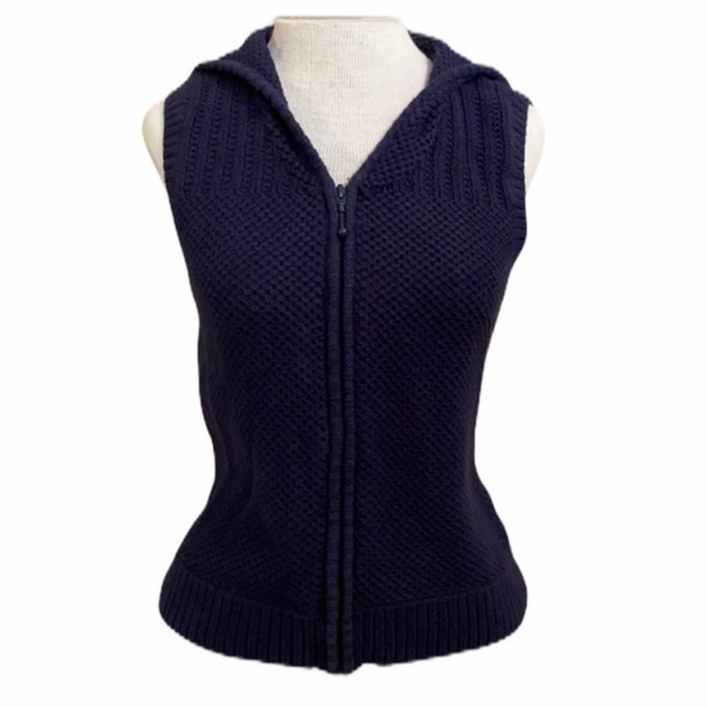 Christopher & Banks knitted zip up vest navy blue